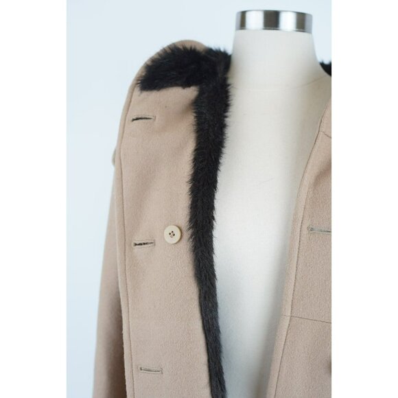 Prada Women's Long Wool Hooded Inner Faux Fur Coat SZ 40 Tan Brown $3,995 - Picture 6 of 12